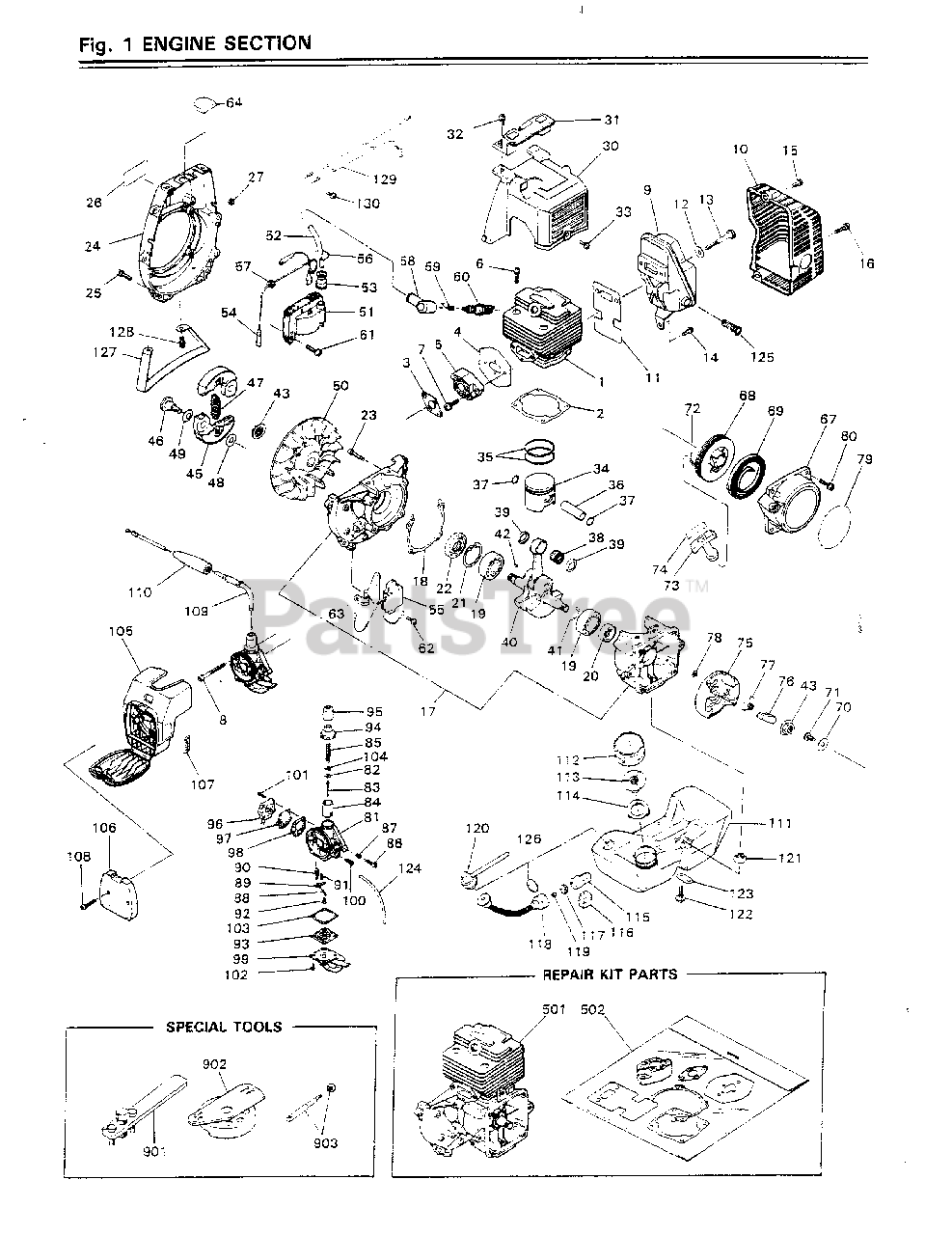 RedMax BC 340 DL - RedMax Brushcutter (1990-07) 024 - ENGINE SECTION ...