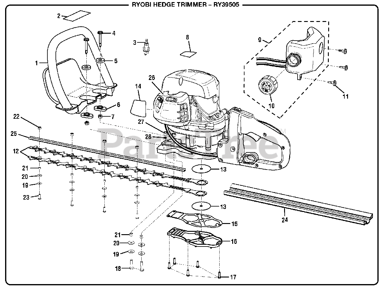 Ryobi Hedge Trimmer Parts Diagram