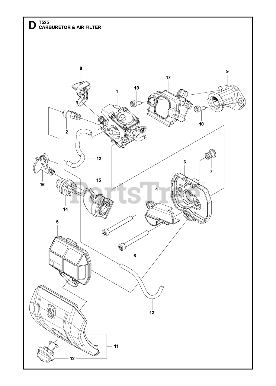 Husqvarna T 525 - Husqvarna Chainsaw CARBURETOR & AIR FILTER Parts ...