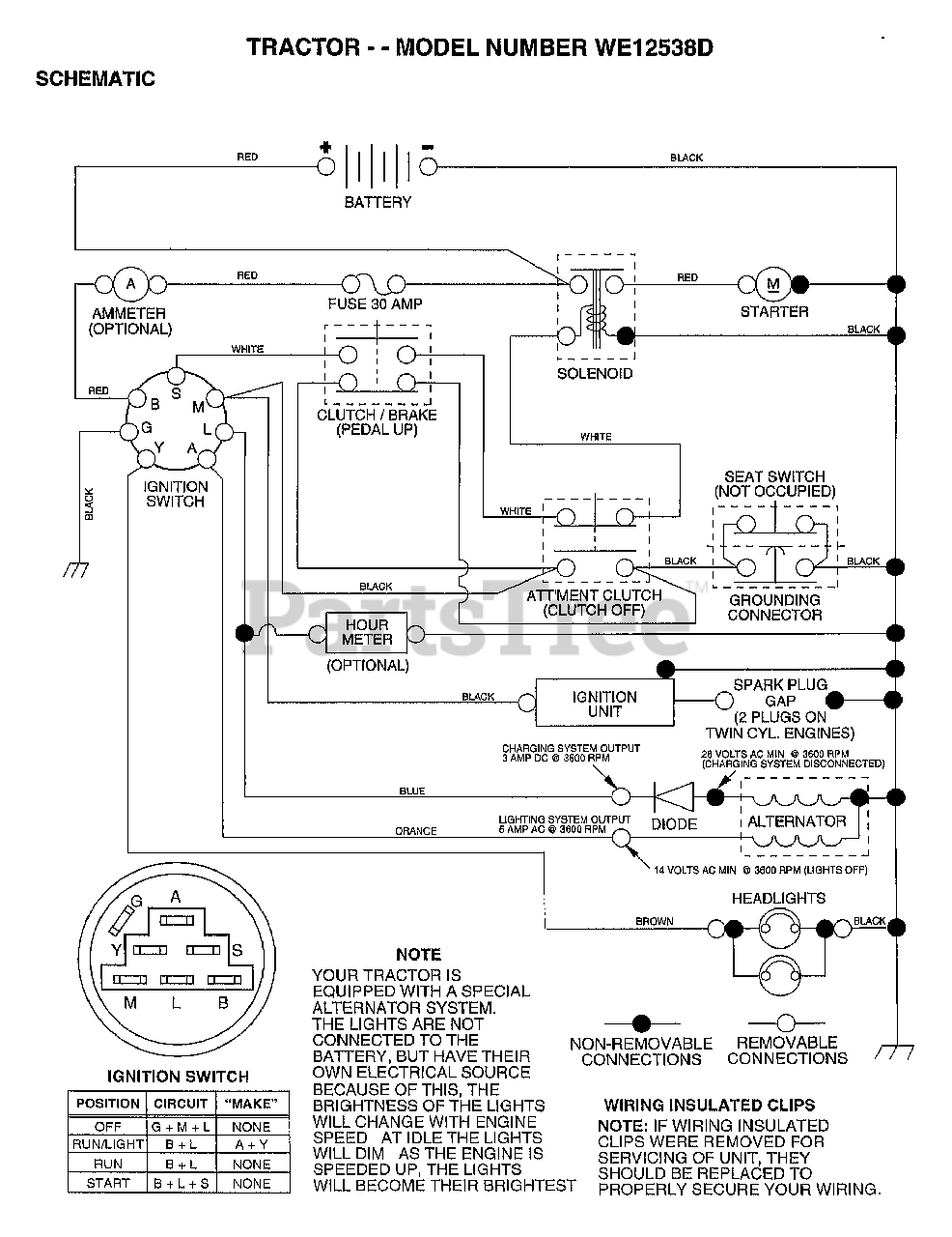 Weed Eater WE 12538 D - Weed Eater Lawn Tractor (1997) SCHEMATIC Parts ...