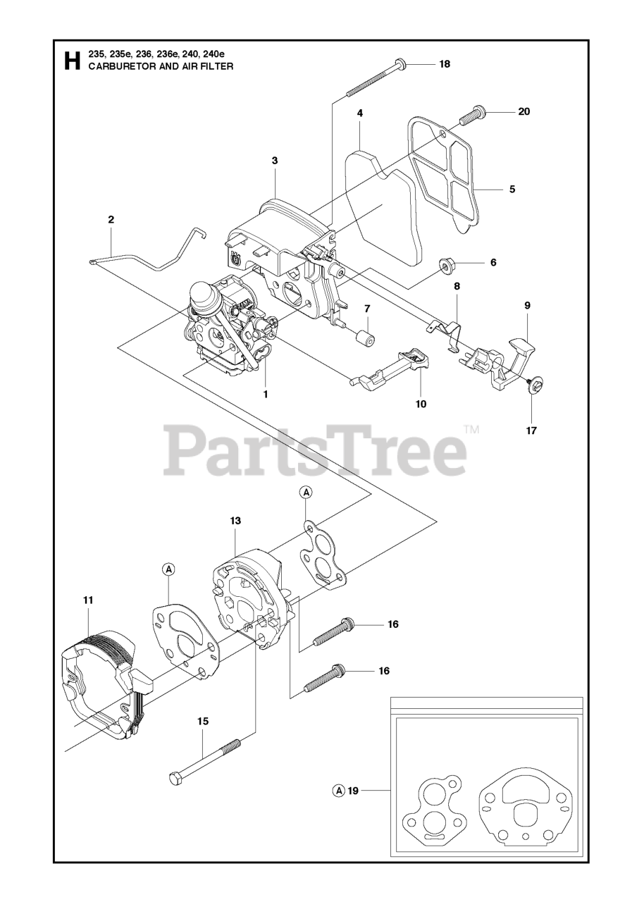 Husqvarna 235 E Husqvarna Chainsaw Sn 20144000001 And Above Carburetor And Air Filter Parts