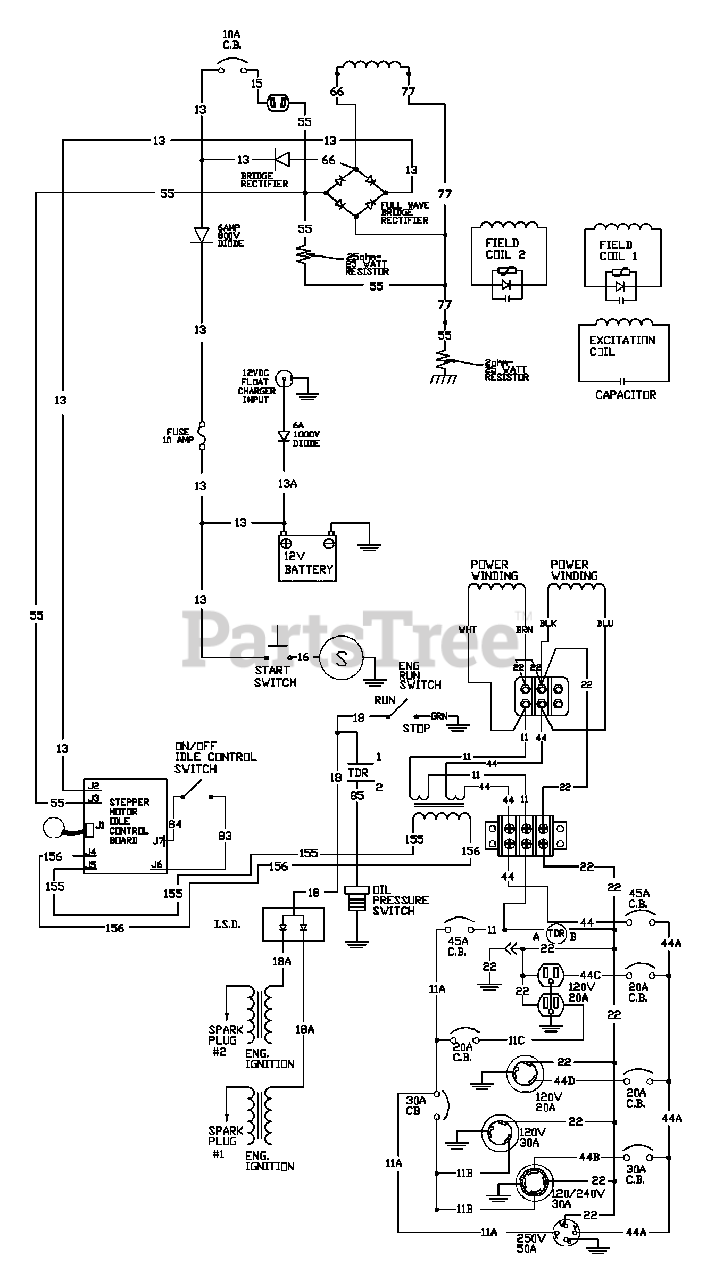 Generac 9801-8 - Generac EXL 10,000 Watt Portable Generator Wiring Schematic Parts Lookup with