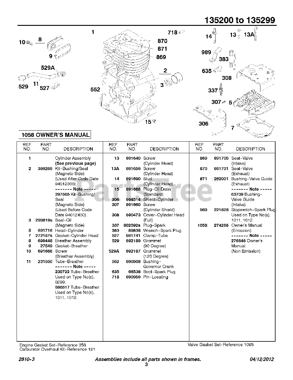 Briggs And Stratton 135202 0132 01 Briggs And Stratton Horizontal Engine Cylinder Group Parts 0472