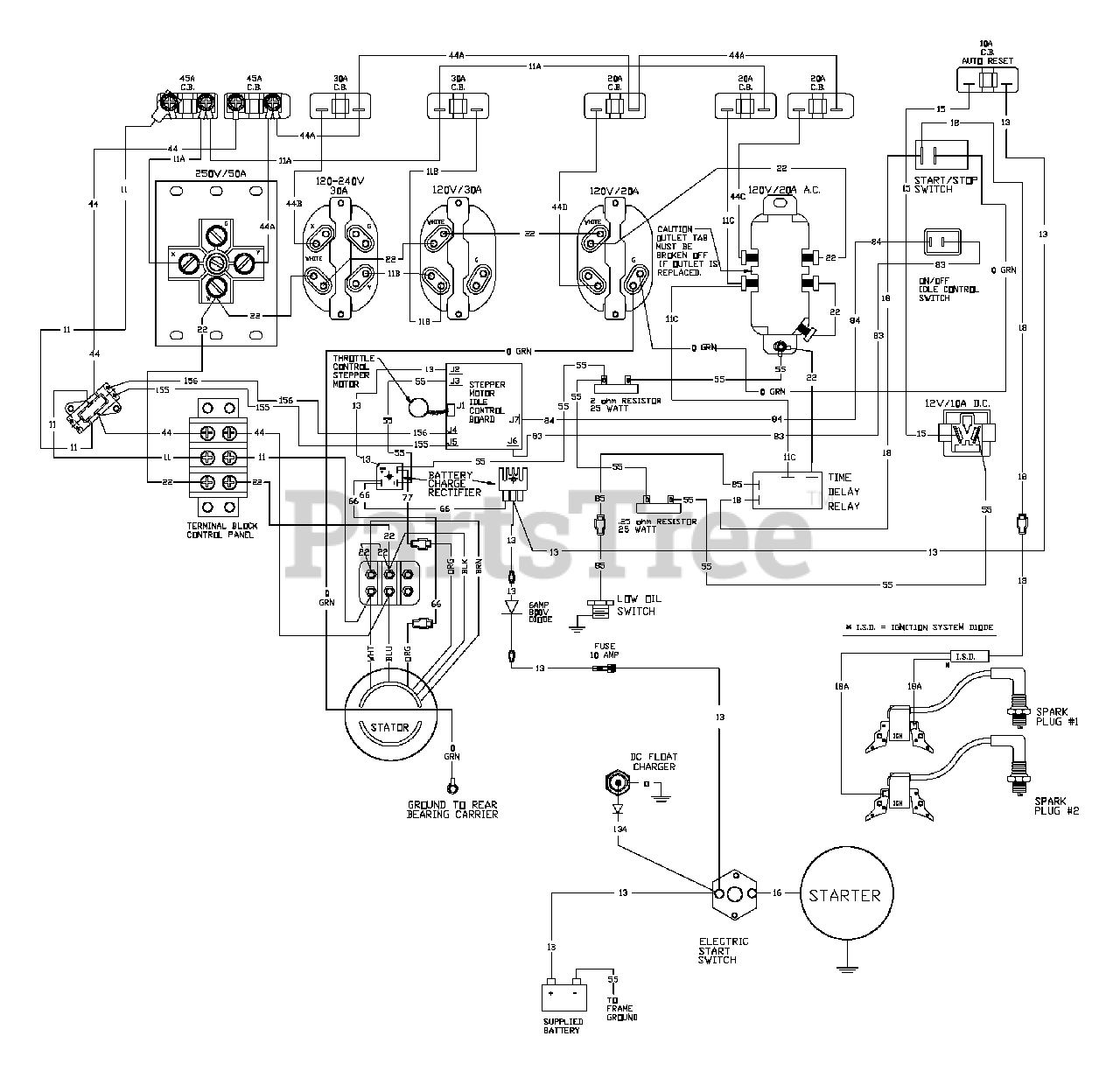 Generac 9801-9 - Generac EXL 10,000 Watt Portable Generator Wiring Diagram Parts Lookup with