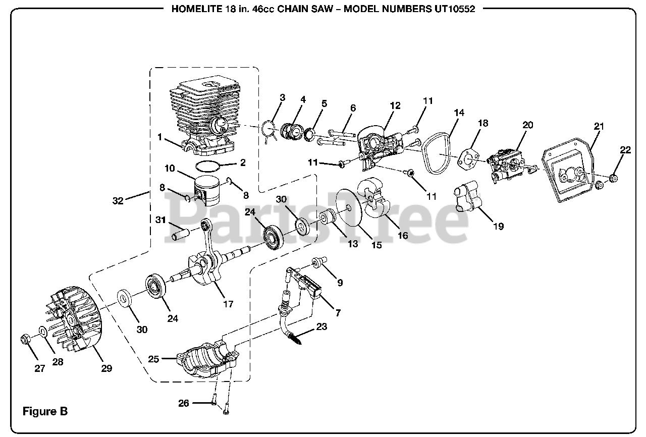 Homelite Ut 10552 Homelite Super 2 Chainsaw Figure B Parts Lookup With Diagrams Partstree 3620