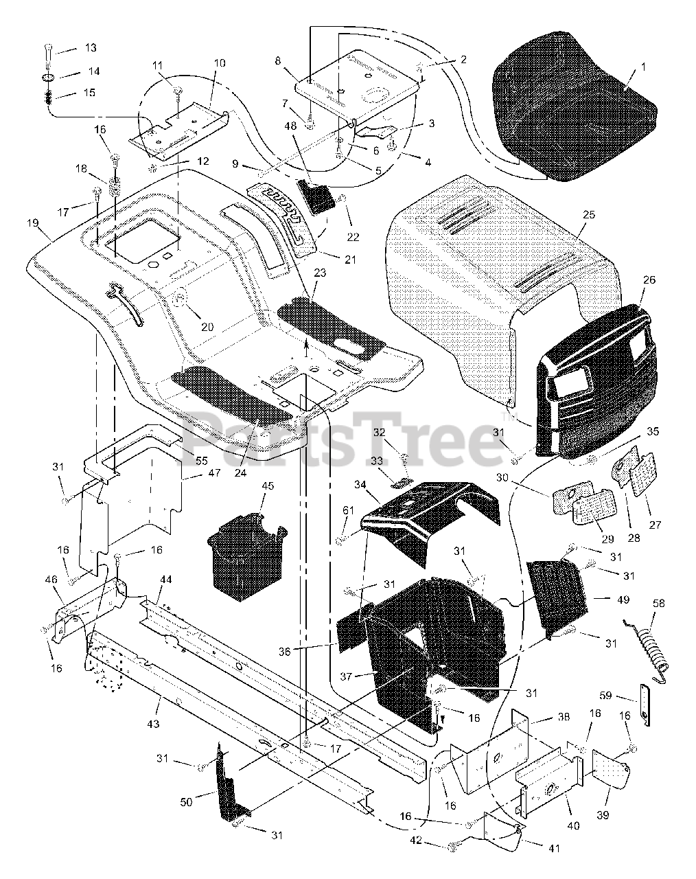 Murray 46577x6b Murray Ultra 46 Lawn Tractor 2000 Chassis And Hood Parts Lookup With Diagrams