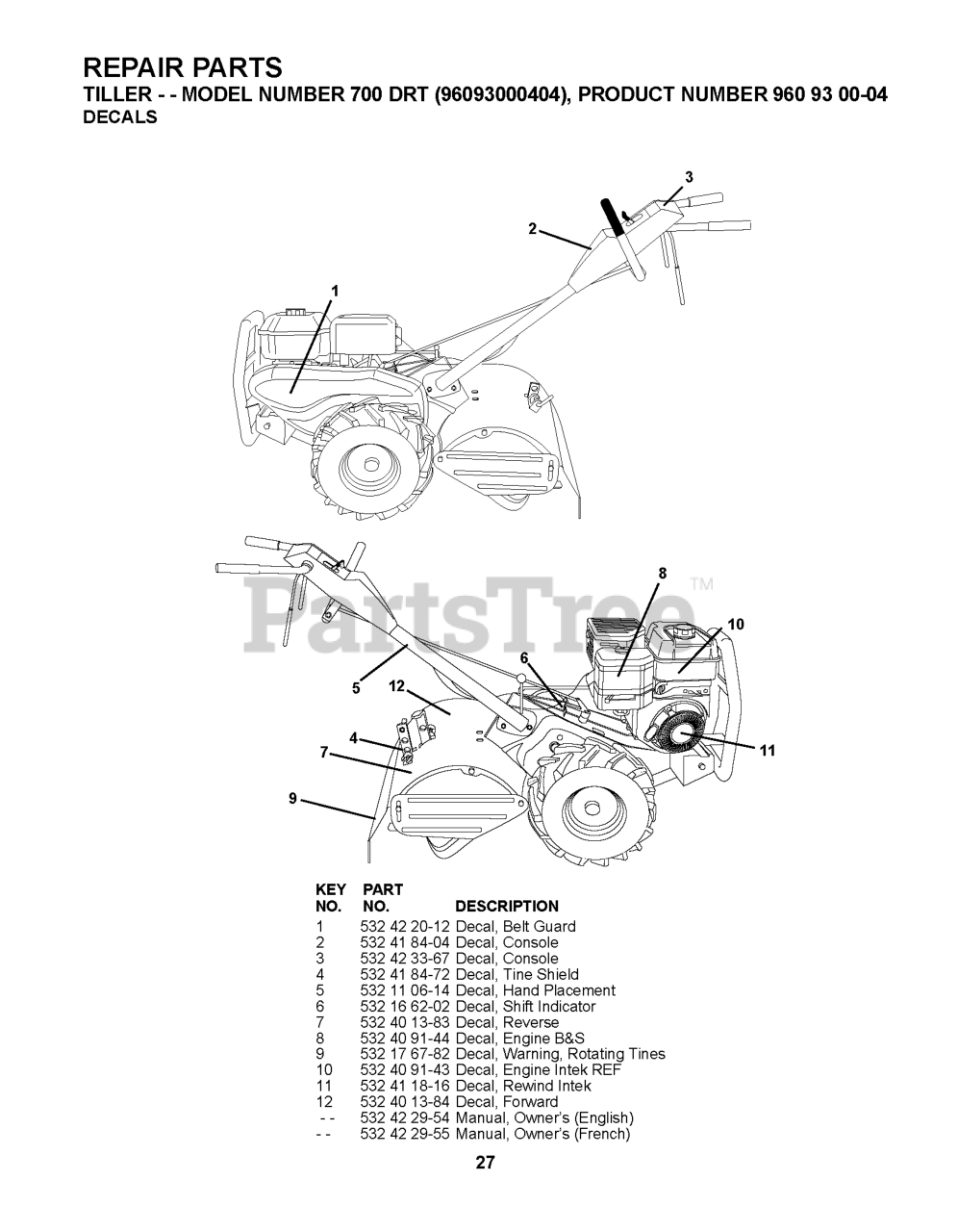 Husqvarna 700 Drt - Husqvarna Rear-tine Tiller (2008-11) Decals Parts 