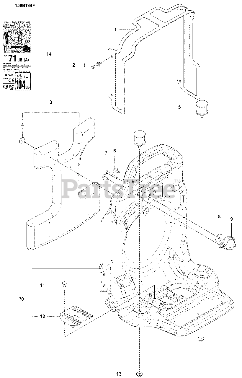 Husqvarna 150 BT Husqvarna Backpack Blower (200705) Frame Parts