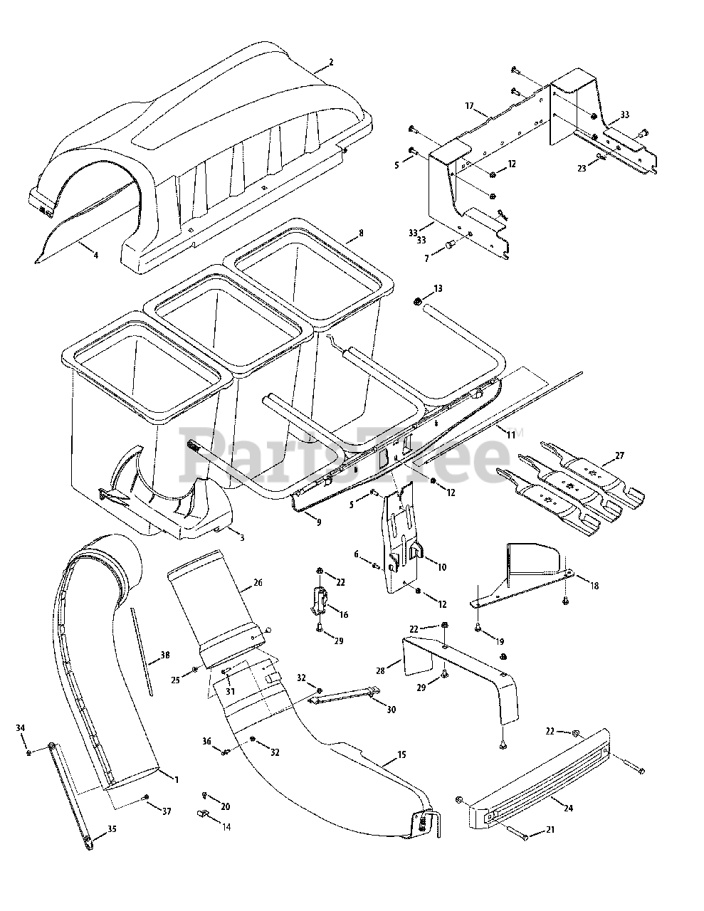 Cub Cadet 19A70008 (19A70008100) Cub Cadet Triple Rear Bagger att