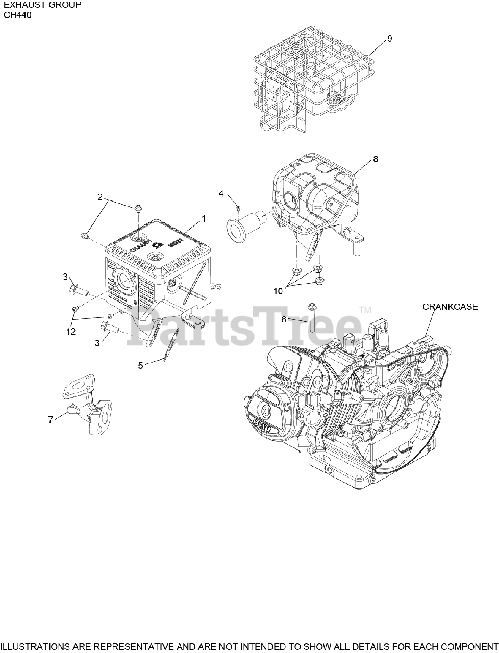 Kohler Ch440 3149 Kohler Command Pro Engine Basic Version 14hp 105kw Exhaust Group Ch440 8557