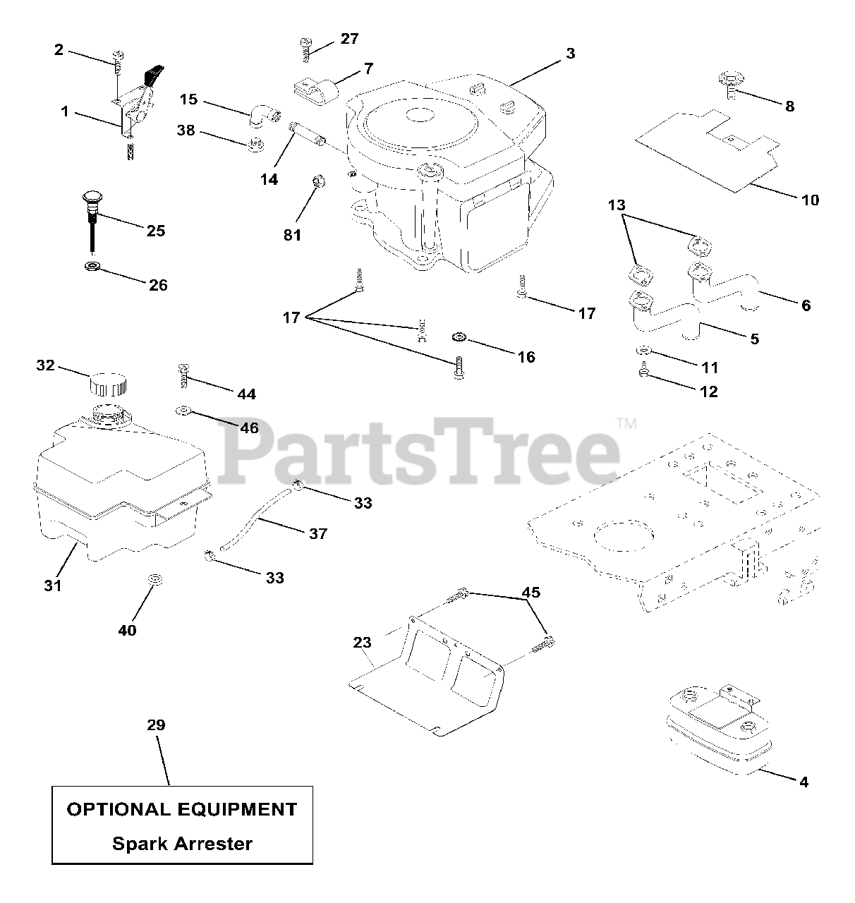 Poulan Pro PR 20H42ST A - Poulan Pro Lawn Tractor (2000) Engine Parts