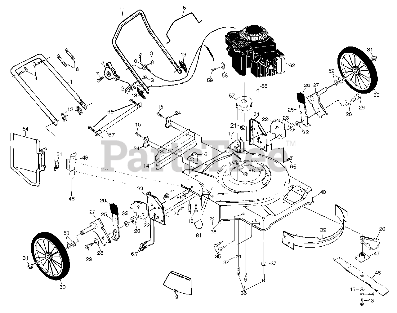 Poulan Pro Pr 6y22sh A Poulan Pro Walk Behind Mower 2000 02 Frame Parts Lookup With Diagrams 8215