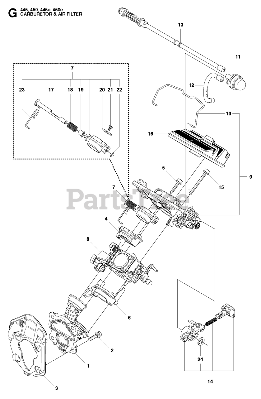 Husqvarna 445 Husqvarna Chainsaw Sn 20103600001 20112700000 Carburetor And Air Filter Parts 1112