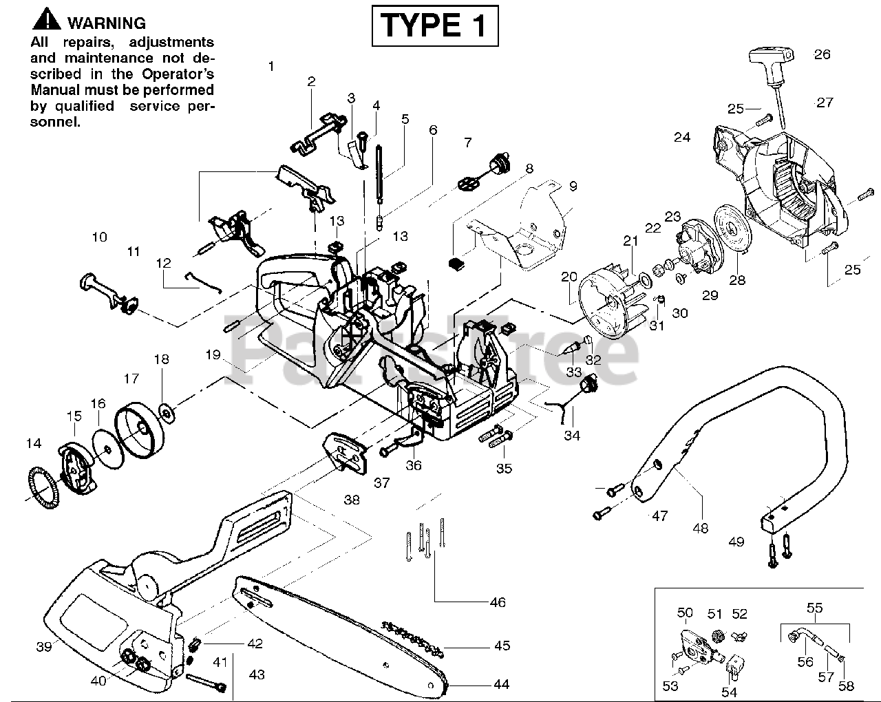 Poulan 2050 Le Poulan Pioneer Chainsaw Type 1 Starter Type 1 Parts Lookup With Diagrams