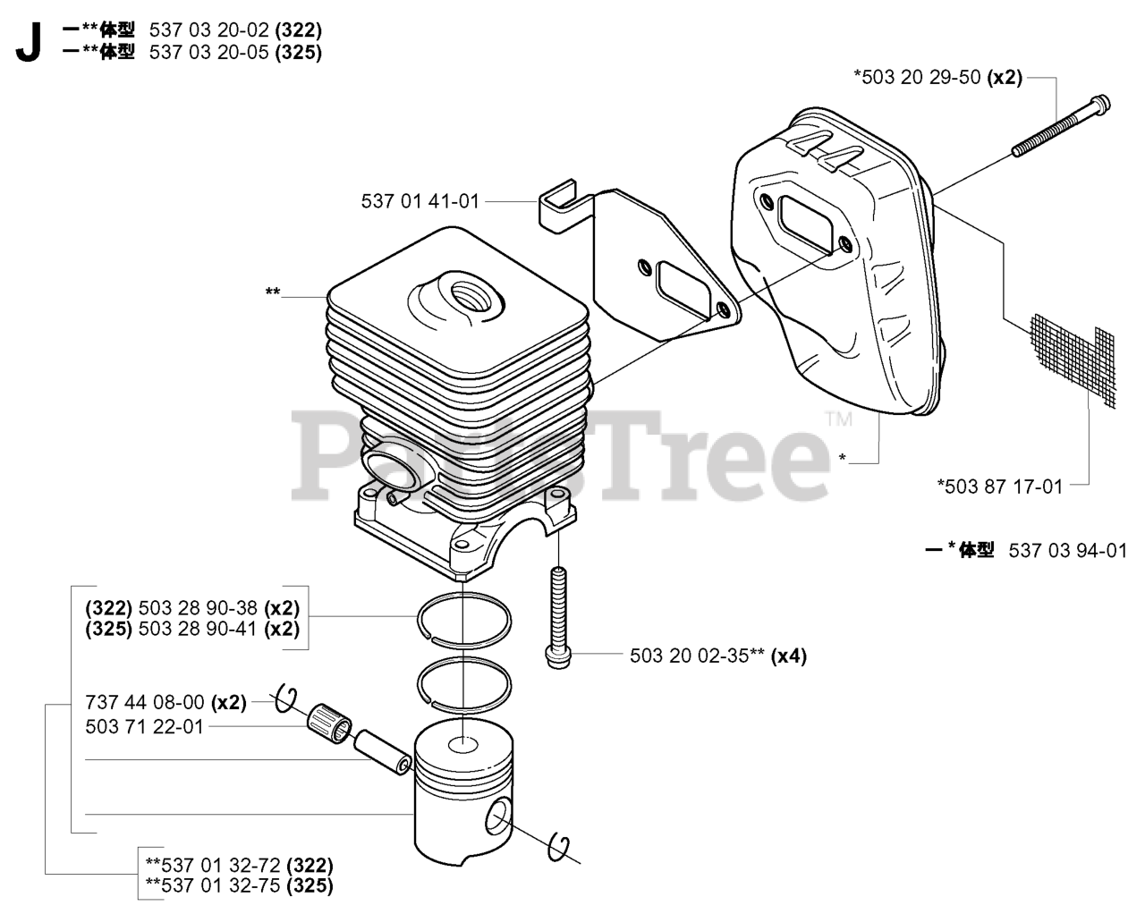 Husqvarna 325 Rx Husqvarna String Trimmer Sn 20010500001 20020100000 Cylinder Piston 4782