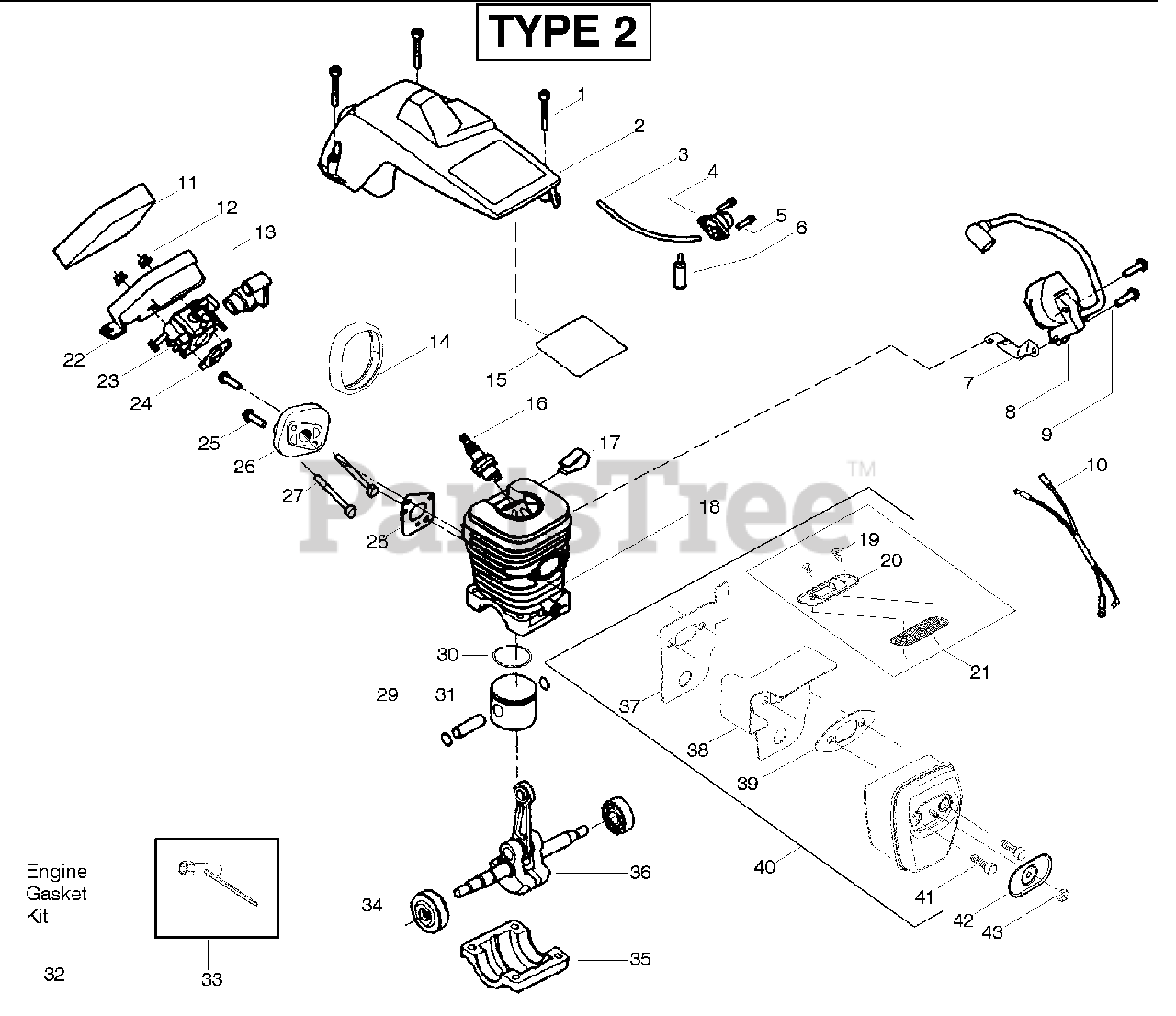 Poulan 2055 LE - Poulan Chainsaw, Type 2 (2008-03) Engine - Type 2 ...