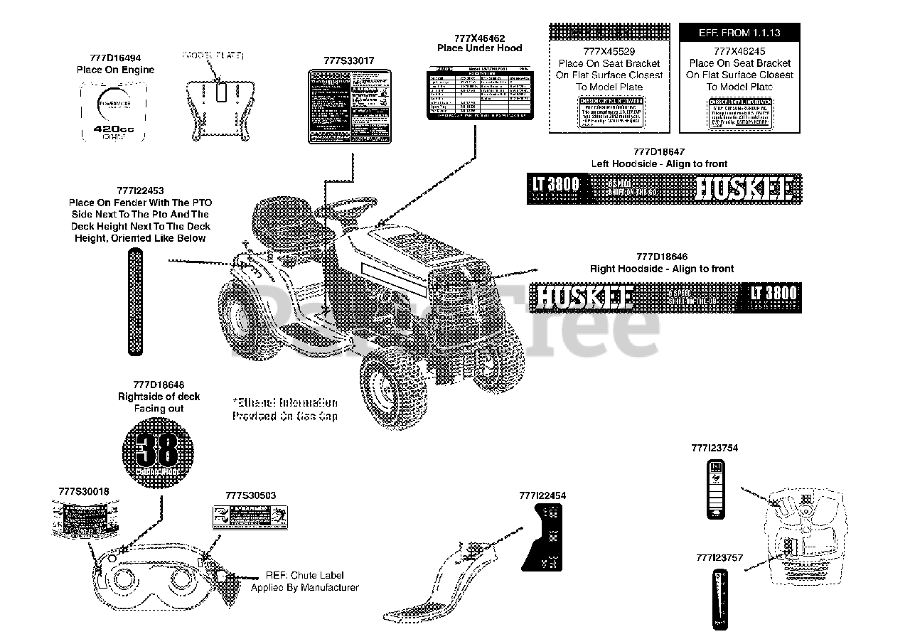 Huskee LT 3800 (13A276LF031) Huskee Lawn Tractor (2013) Label Map