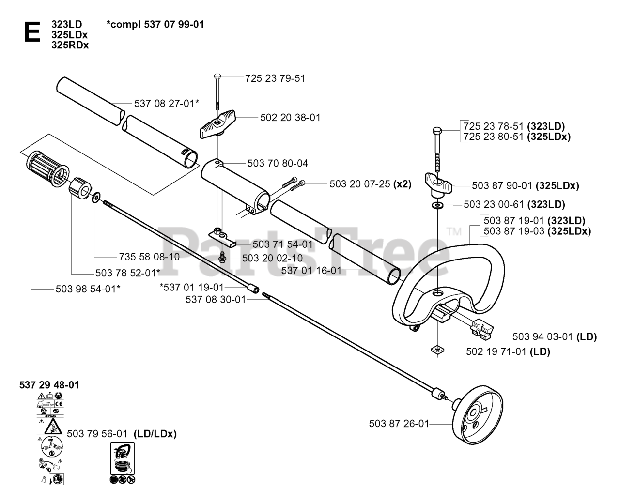 Husqvarna 325 Rx Husqvarna String Trimmer Sn 20051800001 20080900000 Shaft And Handle Parts 7436