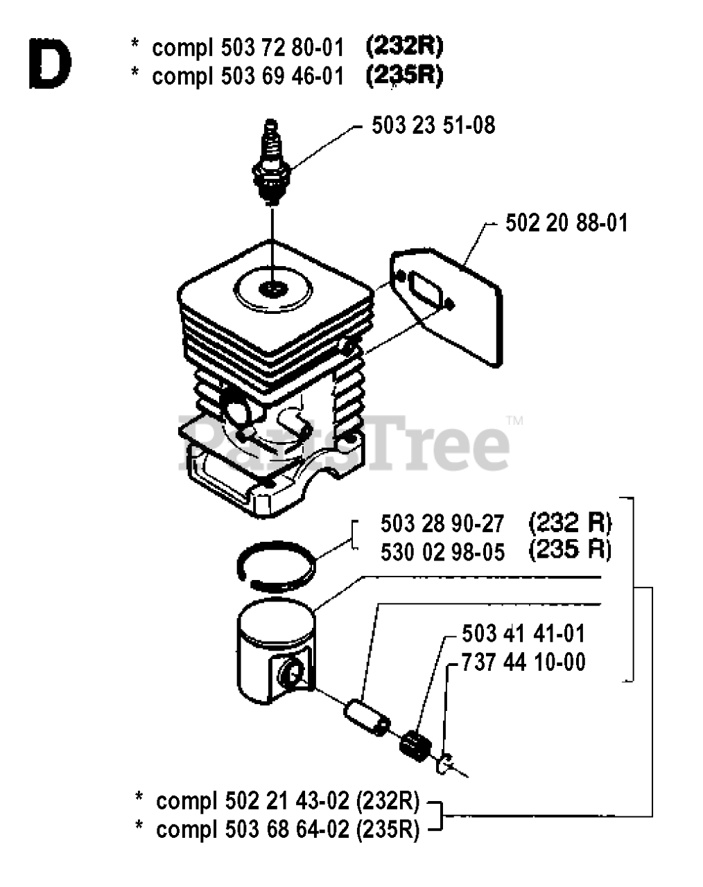 Husqvarna 235 R Husqvarna String Trimmer Sn 19940600001 19954500000 Cylinder Piston Parts